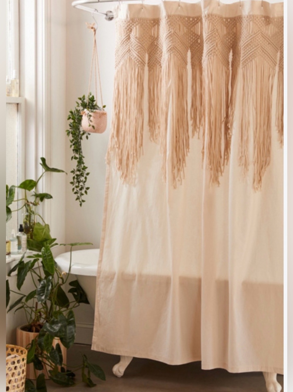Urban Outfitters Macrame Bohemian Style Cream Color Shower Curtain